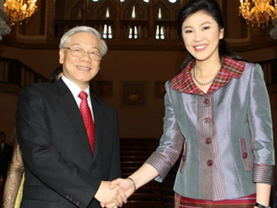 Thủ tướng Thái Lan Yingluck Shinawatra đón Tổng Bí thư Nguyễn Phú Trọng