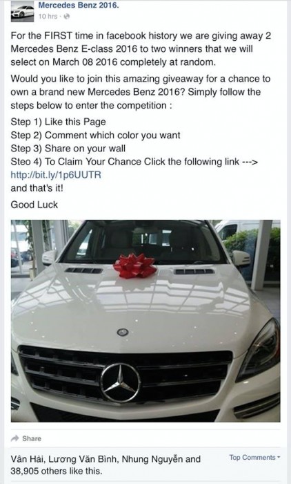 Cú lừa ngoạn mục mang tên Mercedes trên Facebook