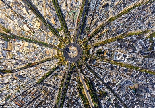 The Arc de Triomphe in Paris: The famous French landmark is instantly recognisable in this beautiful aerial photo