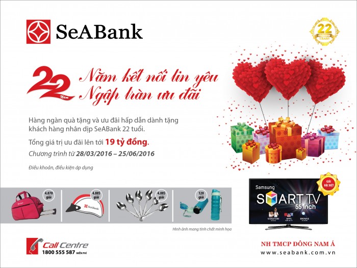 SEABANK dành nhiều ưu đã cho khách hàng nhân kỷ niệm 22 năm thành lập