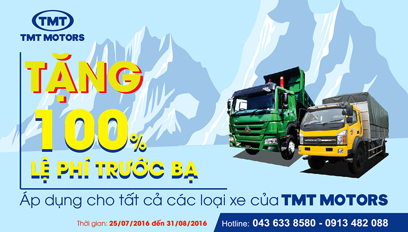 Tặng 100% lệ phí trước bạ khi mua xe tải của TMT