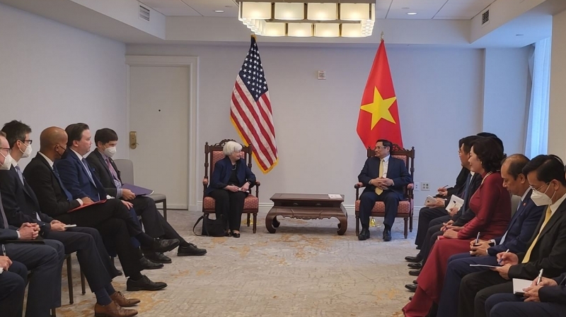 Thủ tướng Chính phủ Phạm Minh Chính tiếp Bộ trưởng Tài chính Hoa Kỳ