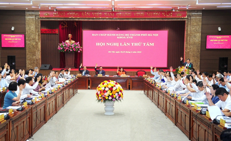 Hội nghị lần thứ tám, Ban Chấp hành Đảng bộ thành phố Hà Nội khóa XVII. (Ảnh: Nguyễn Thành)