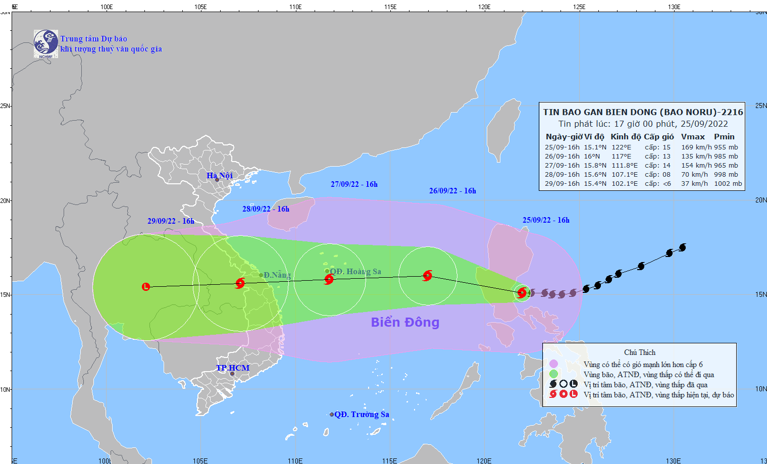 Dự báo Đà Nẵng, Quảng Nam, Quảng Ngãi, Bình Định sẽ chịu ảnh hưởng trực tiếp của bão Noru