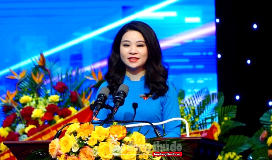 Bí thư Thành đoàn Hà Nội Chu Hồng Minh phát biểu bế mạc đại hội.