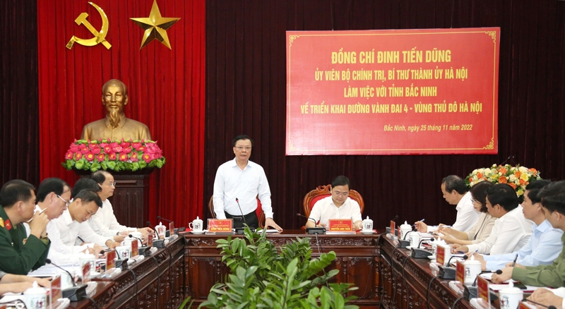Bí thư Thành ủy Hà Nội với tỉnh Bắc Ninh về triển khai Dự án xây dựng đường Vành đai 4 - Vùng Thủ đô.