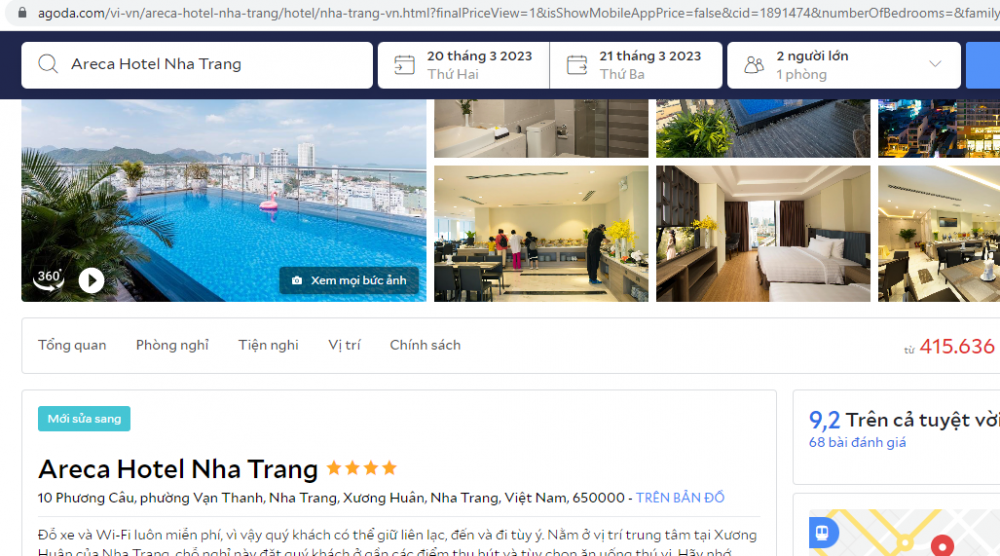 Khách sạn Areca tự phong hạng sao trên trang web bán phòng trực tuyến.