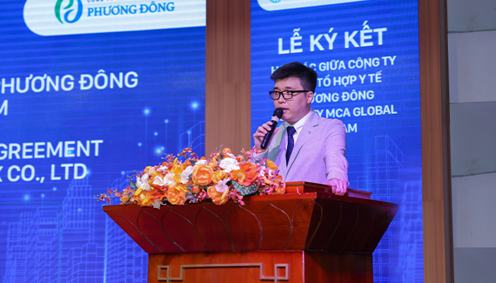 Ông Nguyễn Công Minh - Tổng giám đốc Công ty TNHH Tổ hợp Y tế Phương Đông phát biểu
