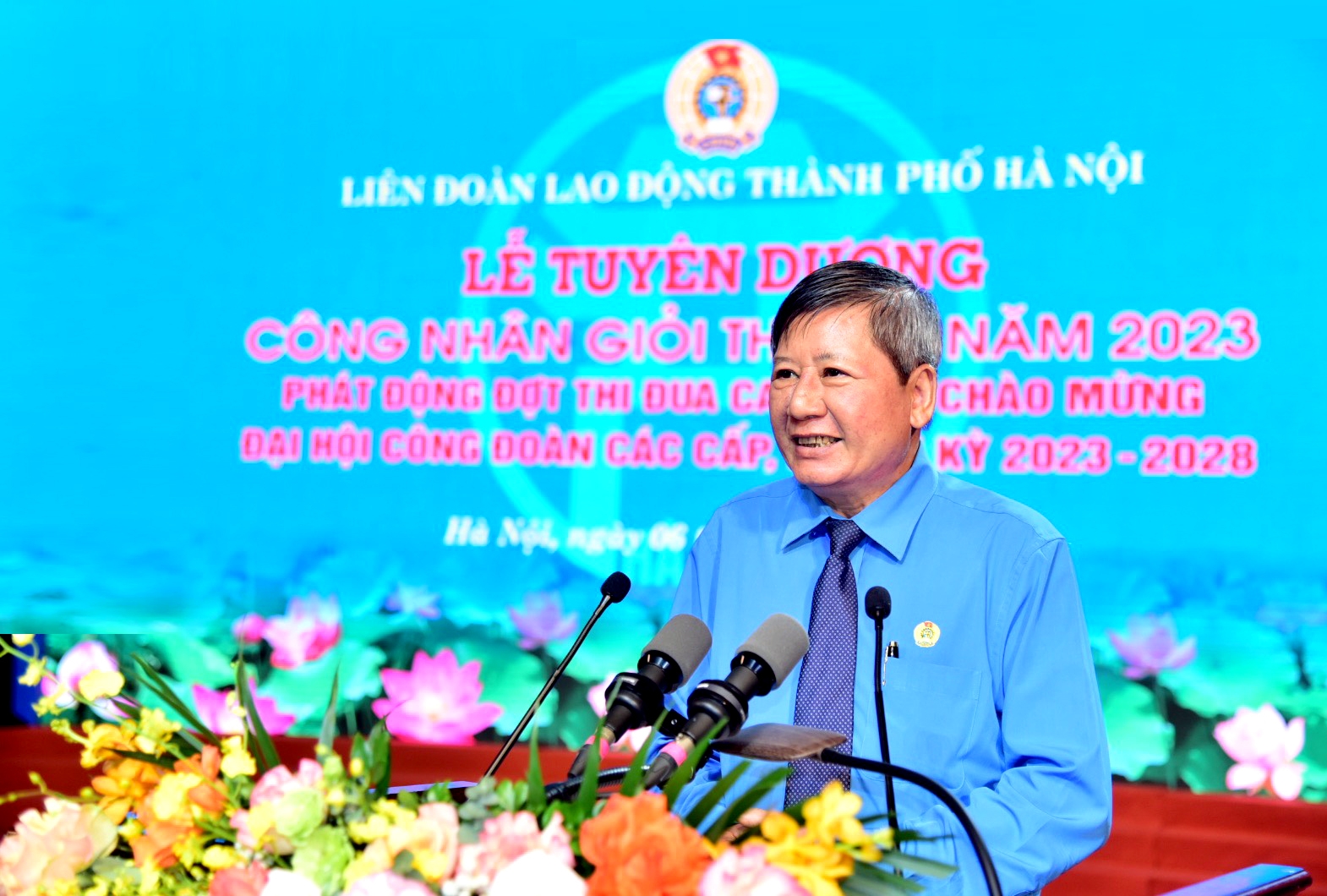 Phó Chủ tịch Thường trực Tổng LĐLĐ Việt Nam Trần Thanh Hải phát biểu chỉ đạo tại buổi lễ
