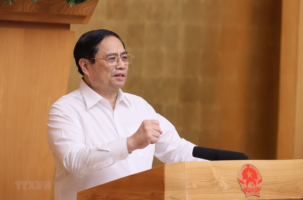 Thủ tướng Phạm Minh Chính chủ trì phiên họp Chính phủ chuyên đề về xây dựng pháp luật tháng 6/2023 - Ảnh: TTXVN