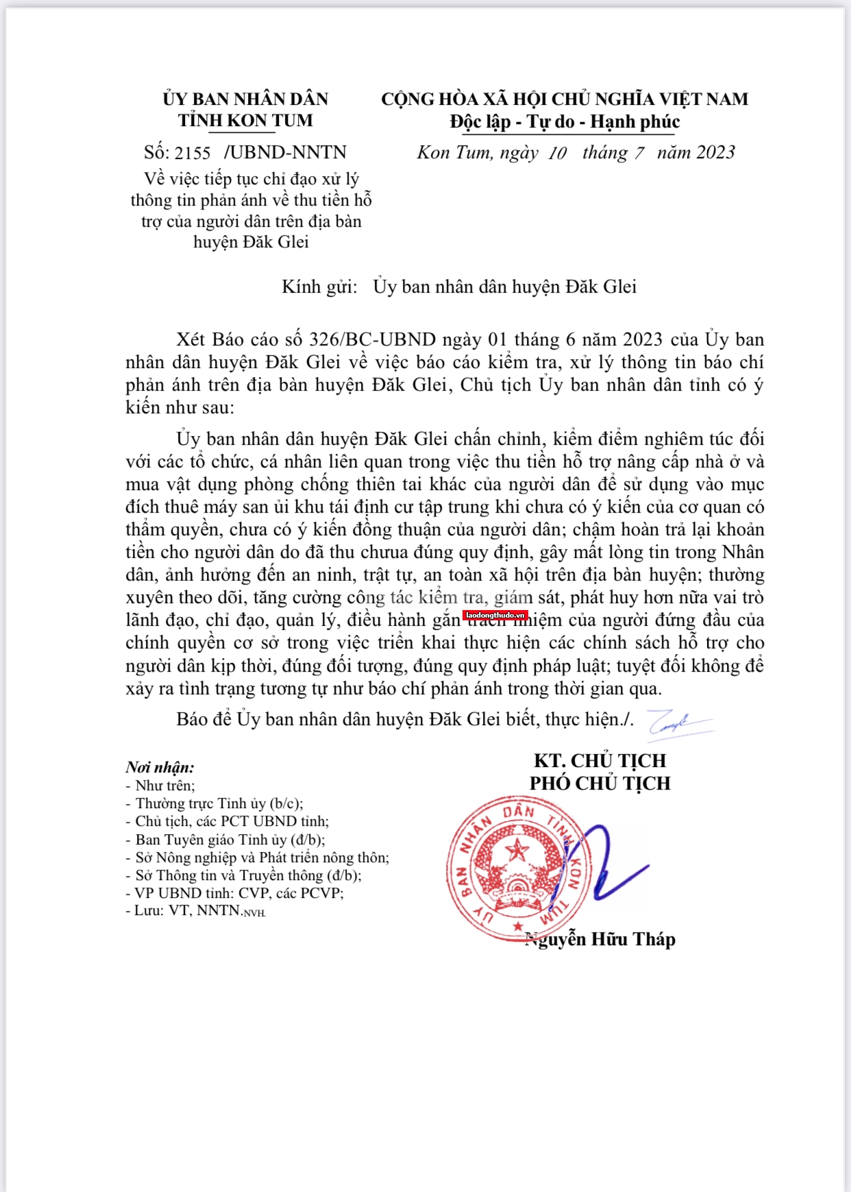 UBND tỉnh Kon Tum tiếp tục chỉ đạo xử lý vụ UBND xã Mường Hoong “giam tiền” hỗ trợ của người dân