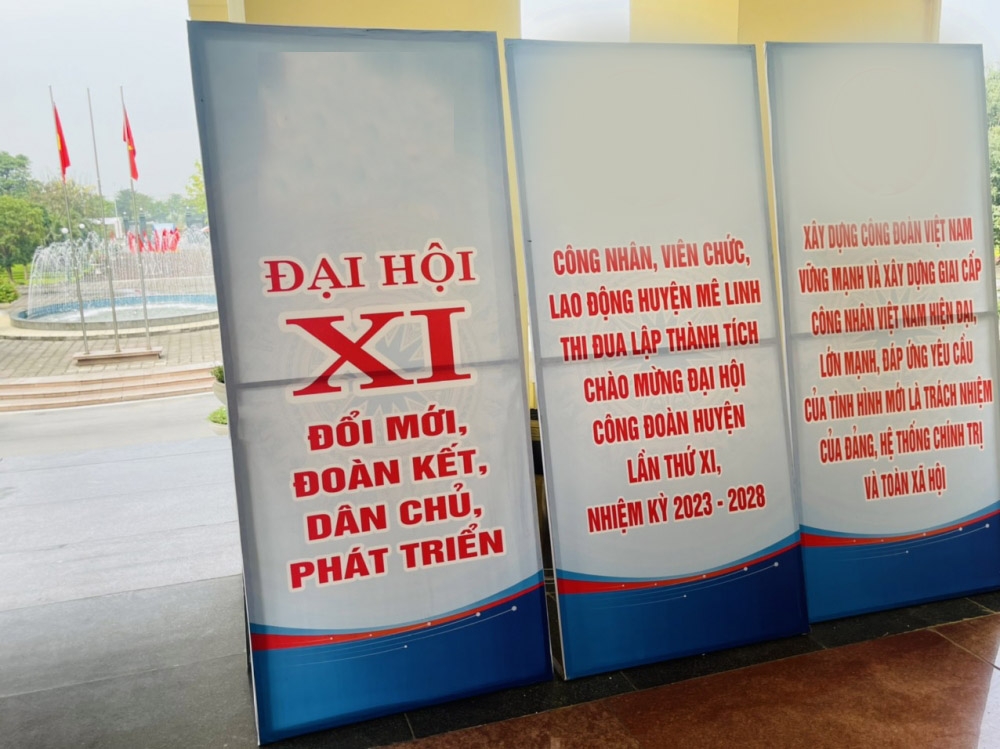 Đẩy mạnh tuyên truyền trực quan chào mừng Đại hội Công đoàn huyện Mê Linh