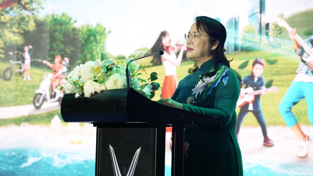 Bà Trần Kim Yến, Chủ tịch Ủy ban Mặt trận Tổ quốc Việt Nam TP.HCM phát biểu tại chương trình.