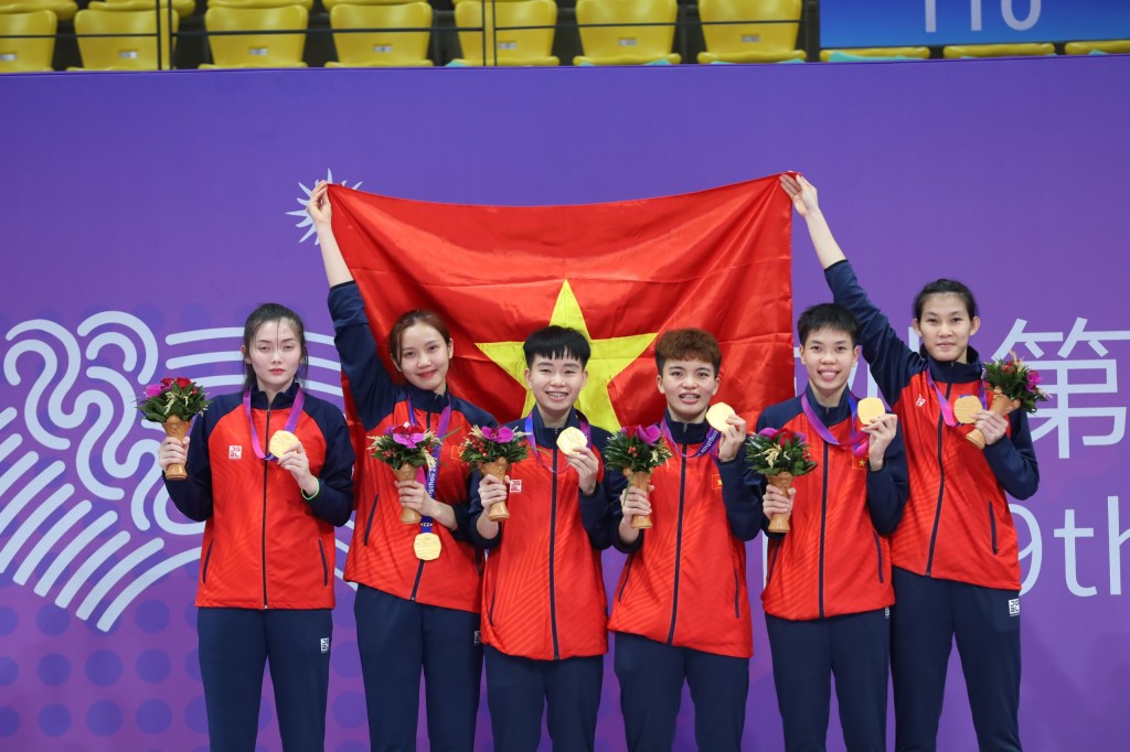 Cầu mây nữ Việt Nam xuất sắc giành Huy chương Vàng tại Asiad 19