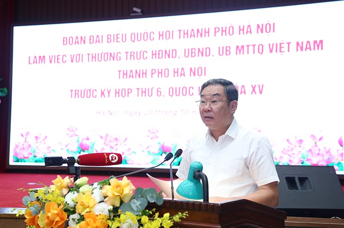 Phó Chủ tịch Thường trực UBND thành phố Hà Nội Lê Hồng Sơn báo cáo góp ý Dự thảo Luật Thủ đô (sửa đổi)