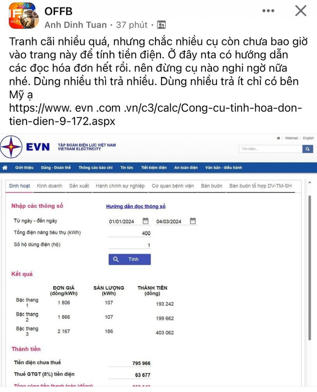 Ý kiến của khách hàng Anh Dinh Tuan khi nhận hóa đơn tiền điện