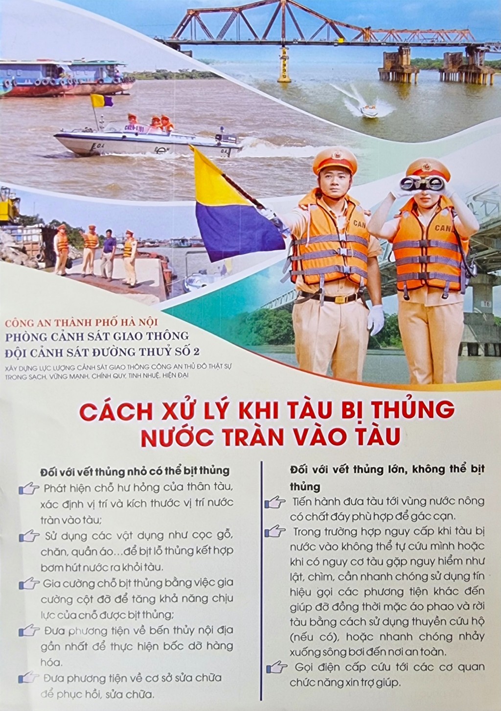 Cảnh sát giao thông Hà Nội hướng dẫn cách xử lý khi tàu, phà bị sự cố