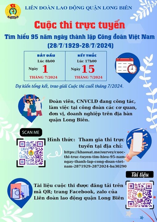 LĐLĐ quận Long Biên tổ chức Cuộc thi trực tuyến tìm hiểu 95 năm Ngày thành lập Công đoàn Việt Nam