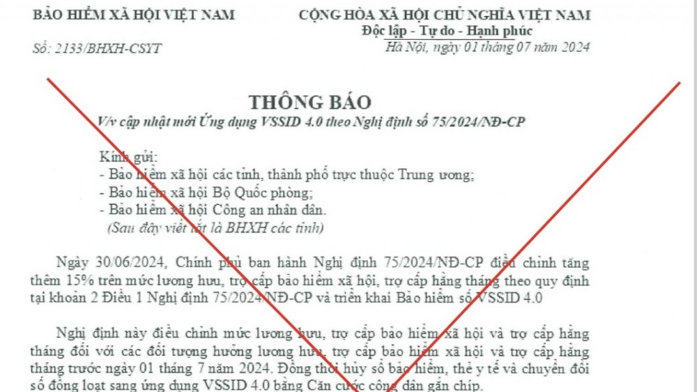 CẢNH BÁO: Giả mạo văn bản của BHXH Việt Nam yêu cầu cập nhật mới ứng dụng VssID 4.0