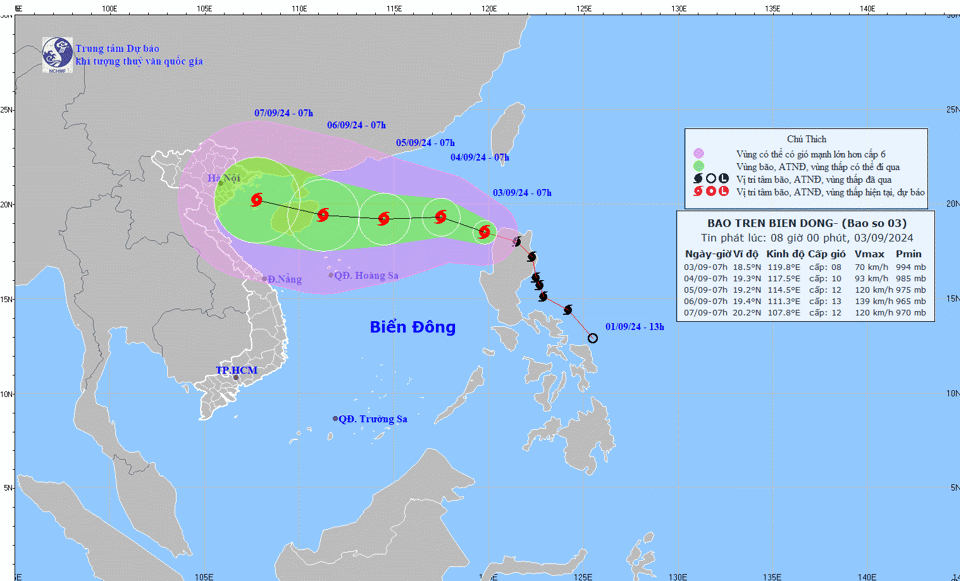 Cập nhật mới nhất: Bão số 3 Yagi giật cấp 11, liên tục tăng cấp trên biển Đông
