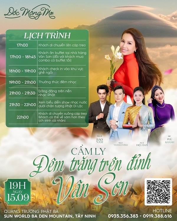 Show diễn của Cẩm Ly được tổ chức vào 19h ngày 15/9 trên đỉnh núi Bà Đen. Ảnh: Sun World Ba Den Mountain