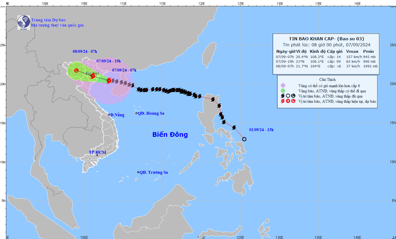 Tin bão mới nhất 8h ngày 7/9: Bão số 3 cách bờ biển Quảng Ninh - Hải Phòng 132km, đề phòng dông lốc và gió giật mạnh