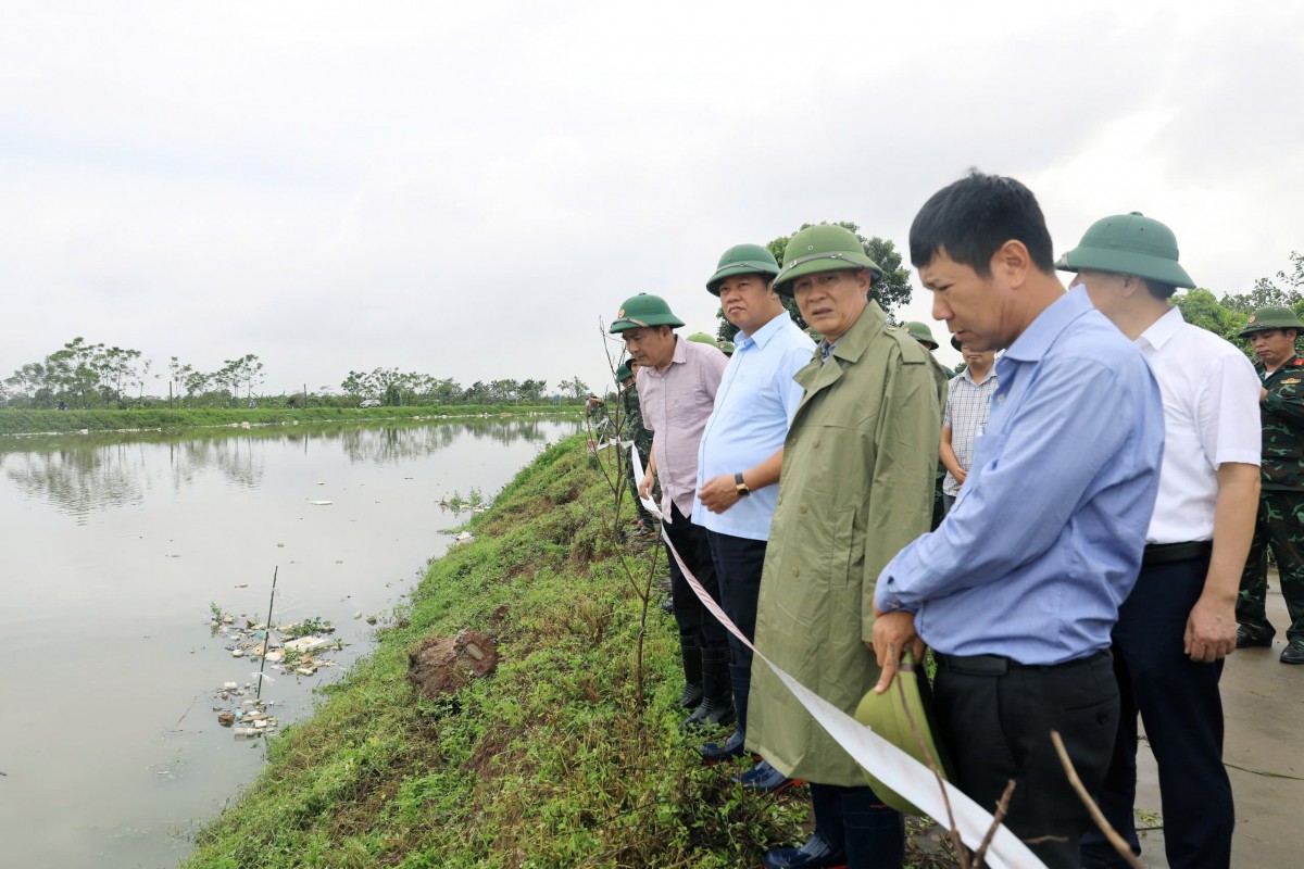 Chủ tịch HĐND Thành phố Nguyễn Ngọc Tuấn kiểm tra các tuyến đê tại huyện Thường Tín