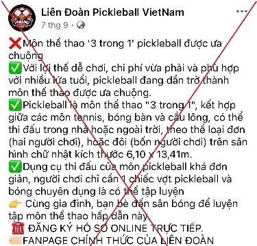 Cảnh báo các trang facebook giả mạo “Liên đoàn Pickleball Việt Nam” để lừa đảo