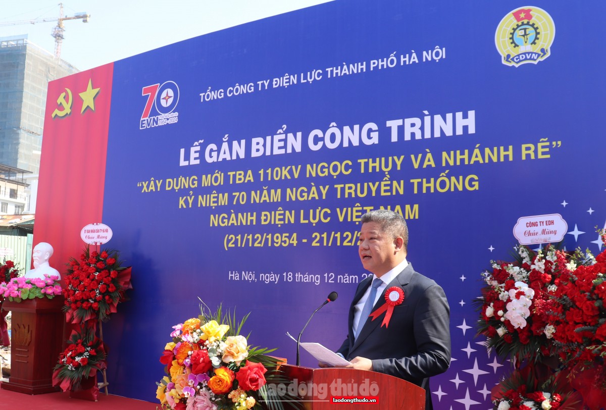 EVNHANOI gắn biển công trình trạm biến áp 110kv Ngọc Thụy và nhánh rẽ