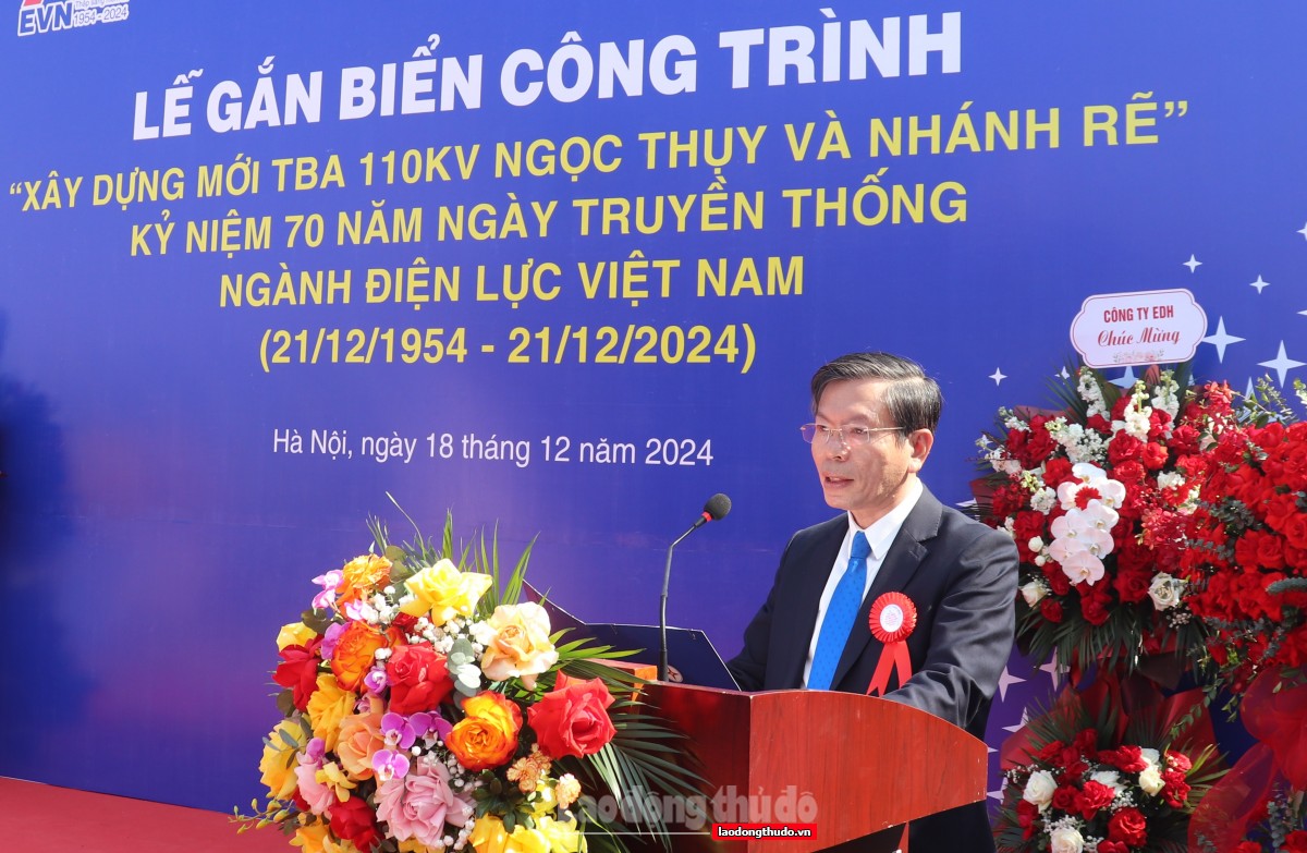 EVNHANOI gắn biển công trình trạm biến áp 110kv Ngọc Thụy và nhánh rẽ