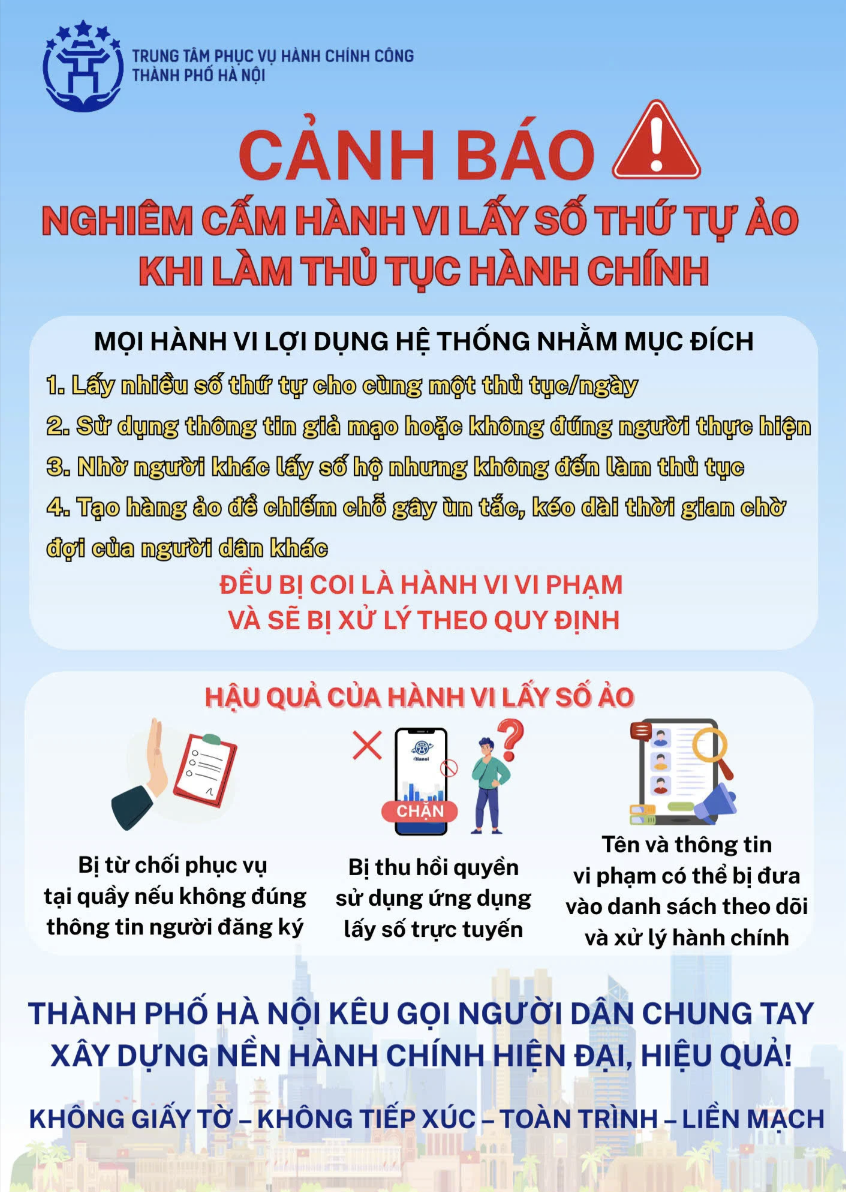 Hà Nội nghiêm cấm hành vi lấy số thứ tự 