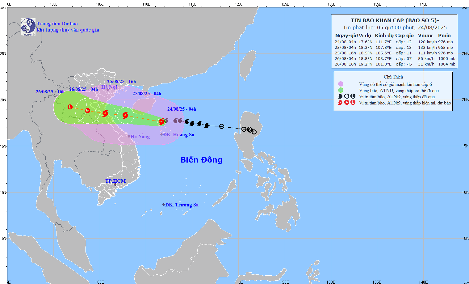 Tin bão mới nhất: Bão số 5, gió giật cấp 15 hướng vào các tỉnh miền Trung