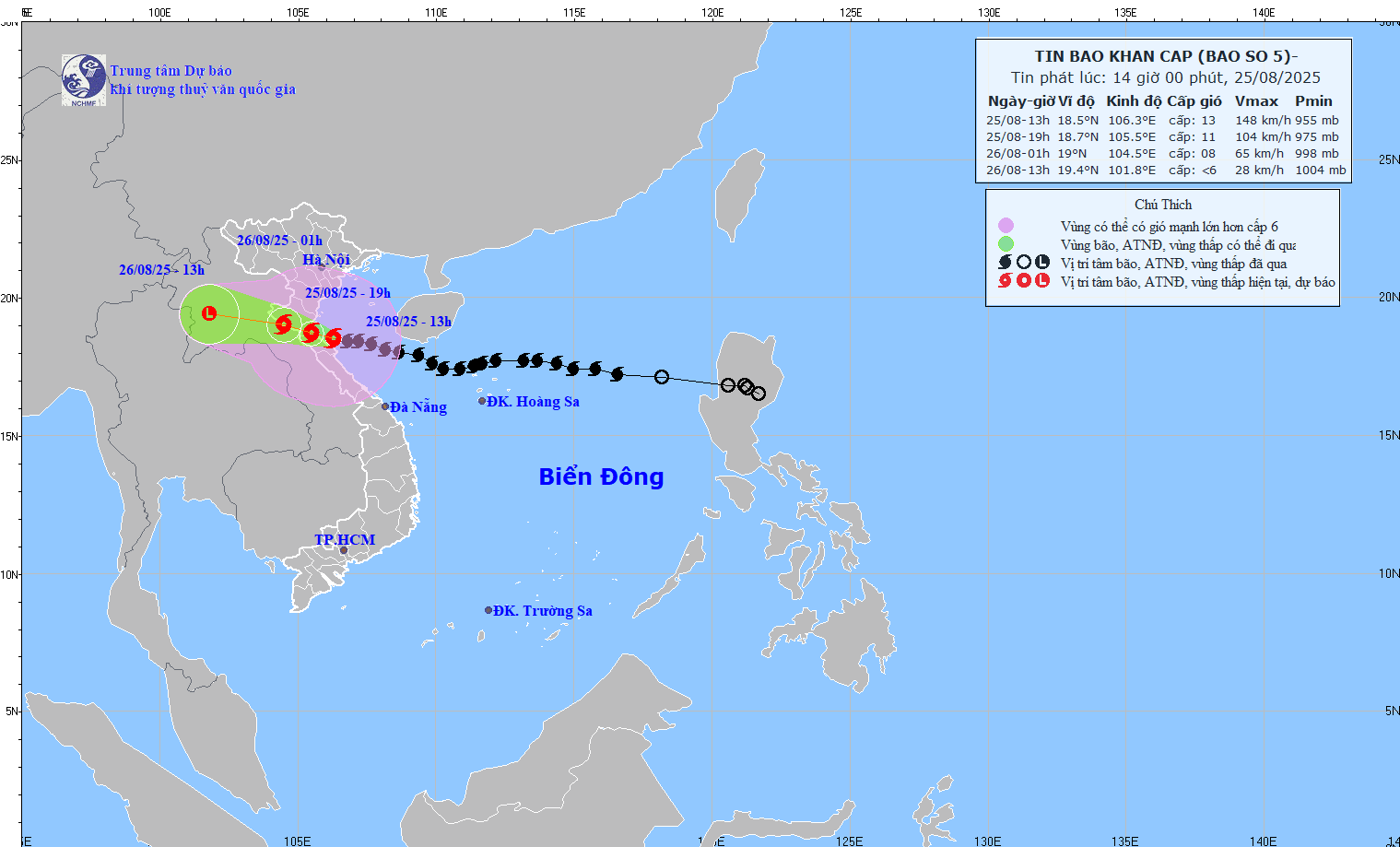 Bão số 5 Kajiki đã tiến sát vùng ven bờ từ Hà Tĩnh đến Nghệ An, Hà Nội mưa to và dông