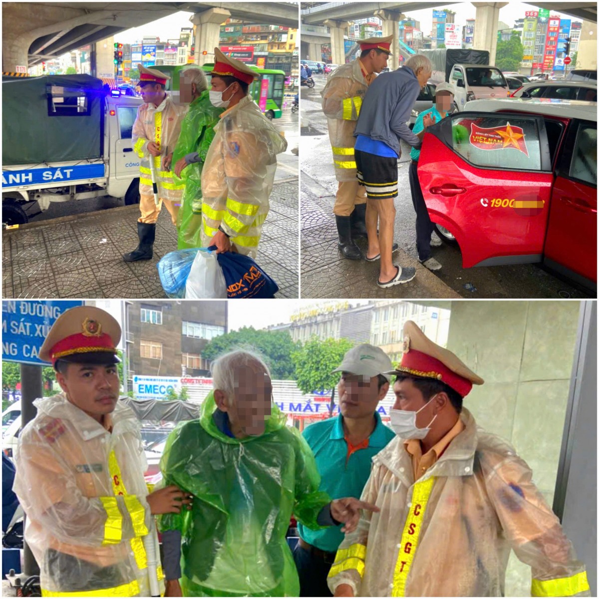 CSGT Hà Nội giúp đỡ cụ ông bị lạc trong mưa bão