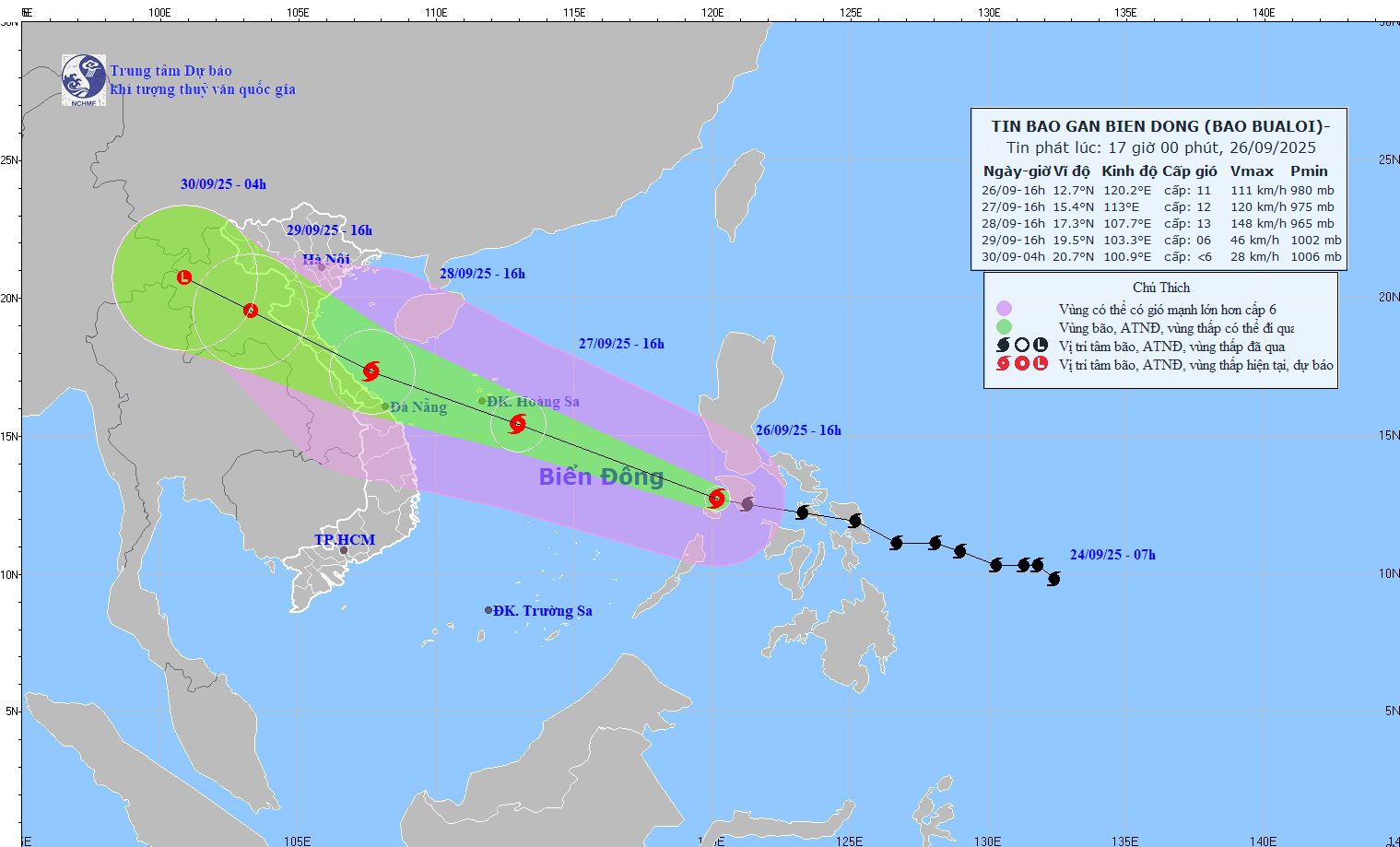 Bão Bualoi nhanh gấp đôi các cơn bão khác, dự kiến cấp 13 khi áp sát bờ biển Bắc Trung bộ