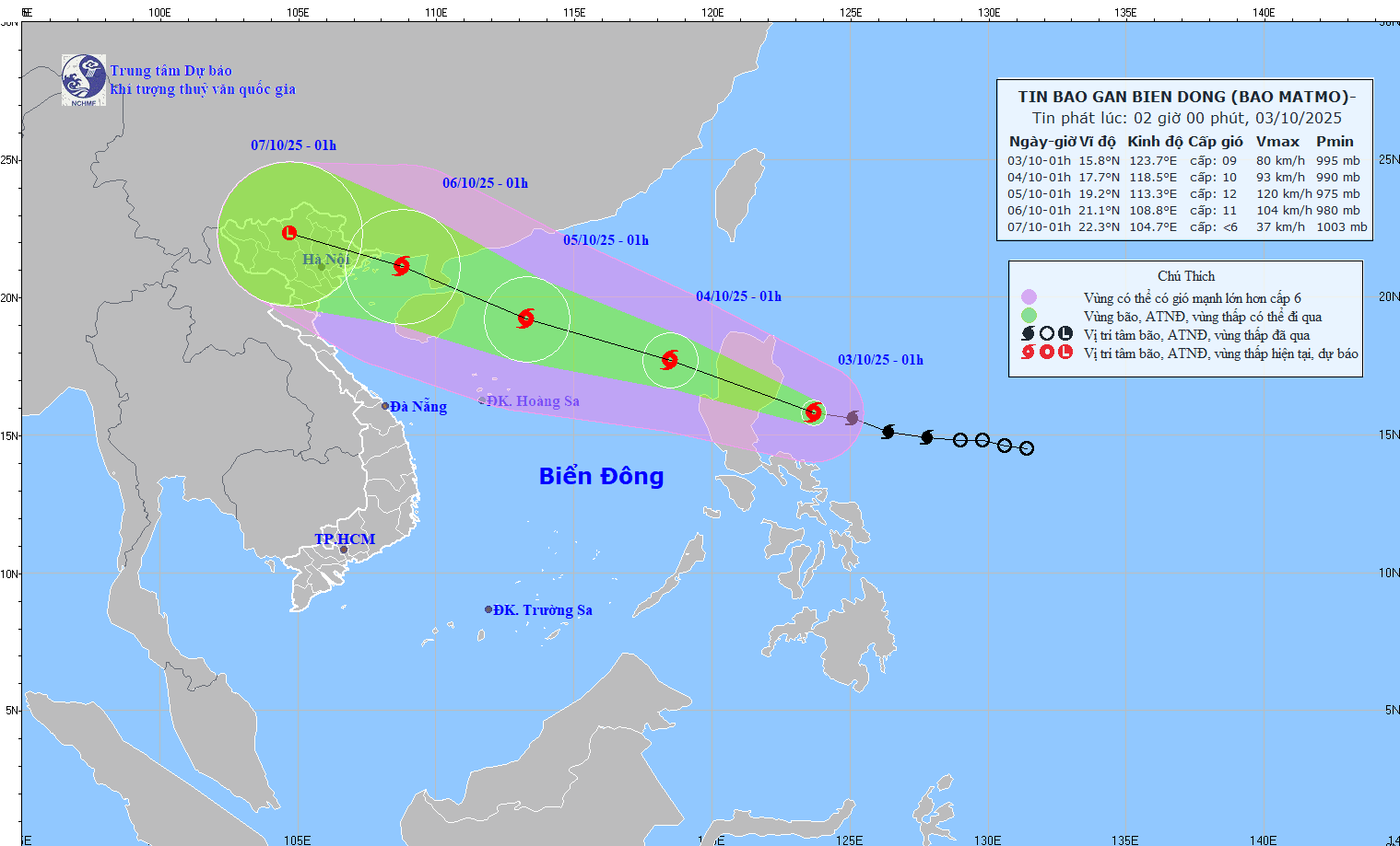 Tin bão mới nhất: Đêm nay (3/10), Bão Matmo đi vào Biển Đông, xu hướng mạnh lên