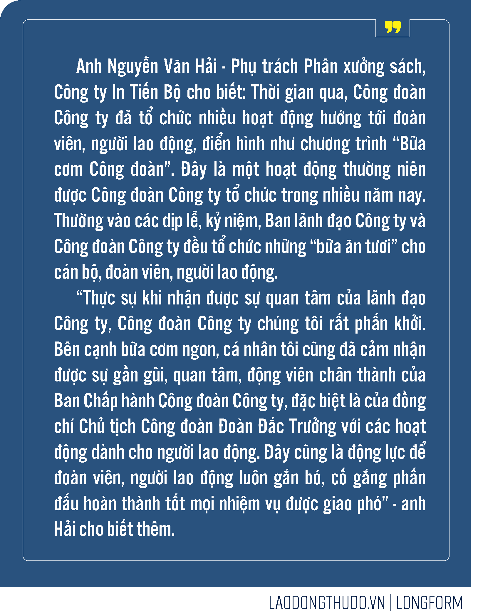 Người thắp lửa Mái nhà chung Công đoàn In Tiến Bộ