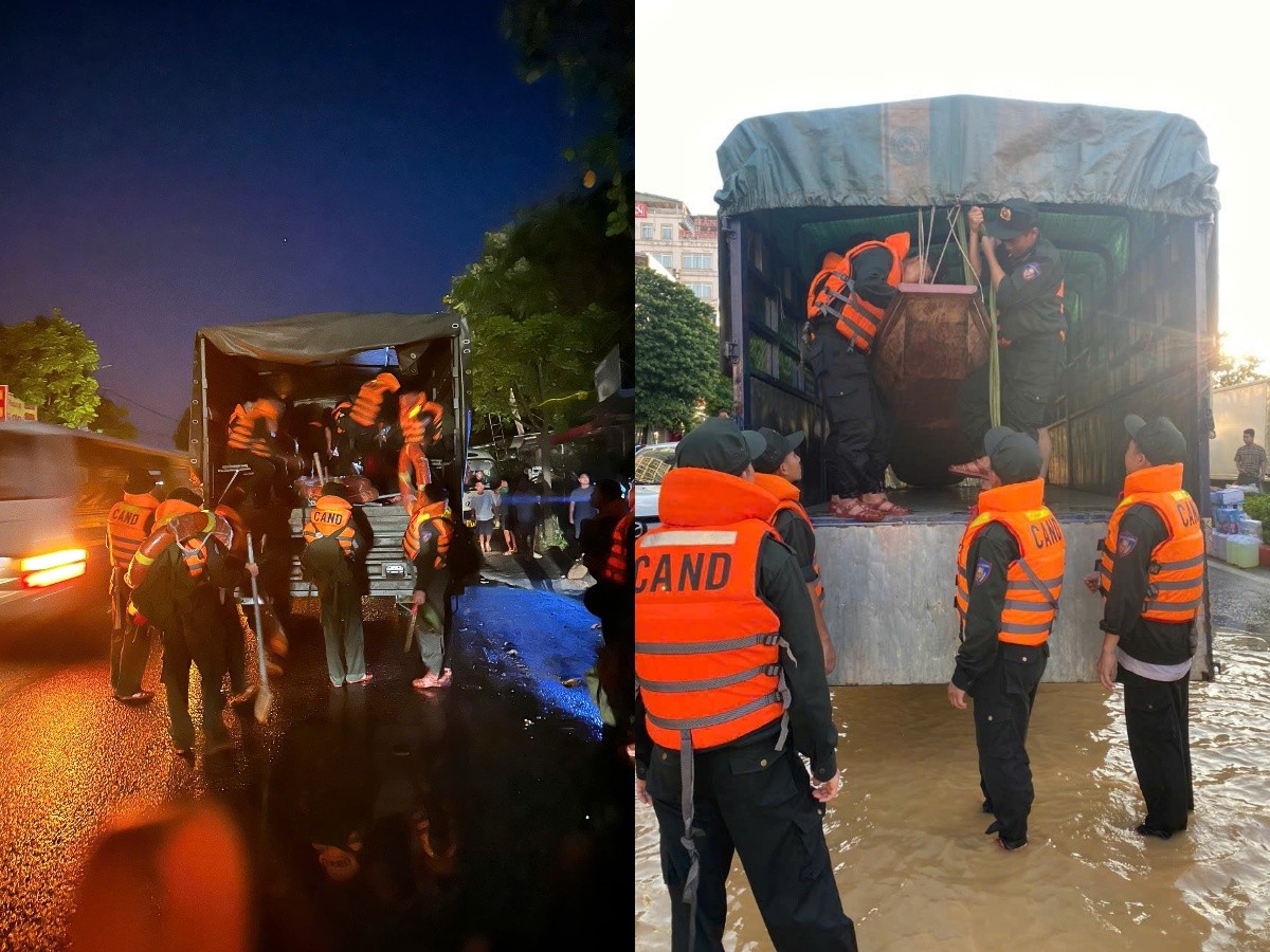 Cảnh sát Cơ động Thủ đô khẩn trương giúp dân khắc phục hậu quả bão số 11