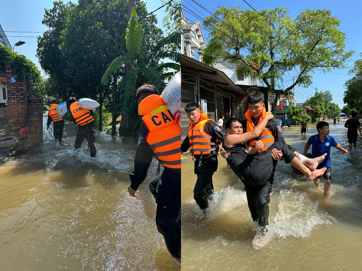Cảnh sát Cơ động Thủ đô khẩn trương giúp dân khắc phục hậu quả bão số 11