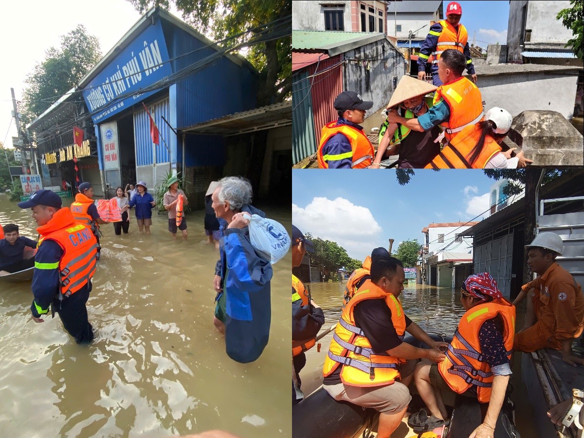 Cảnh sát PCCC và CNCH Hà Nội hỗ trợ người dân sơ tán khỏi vùng ngập sâu