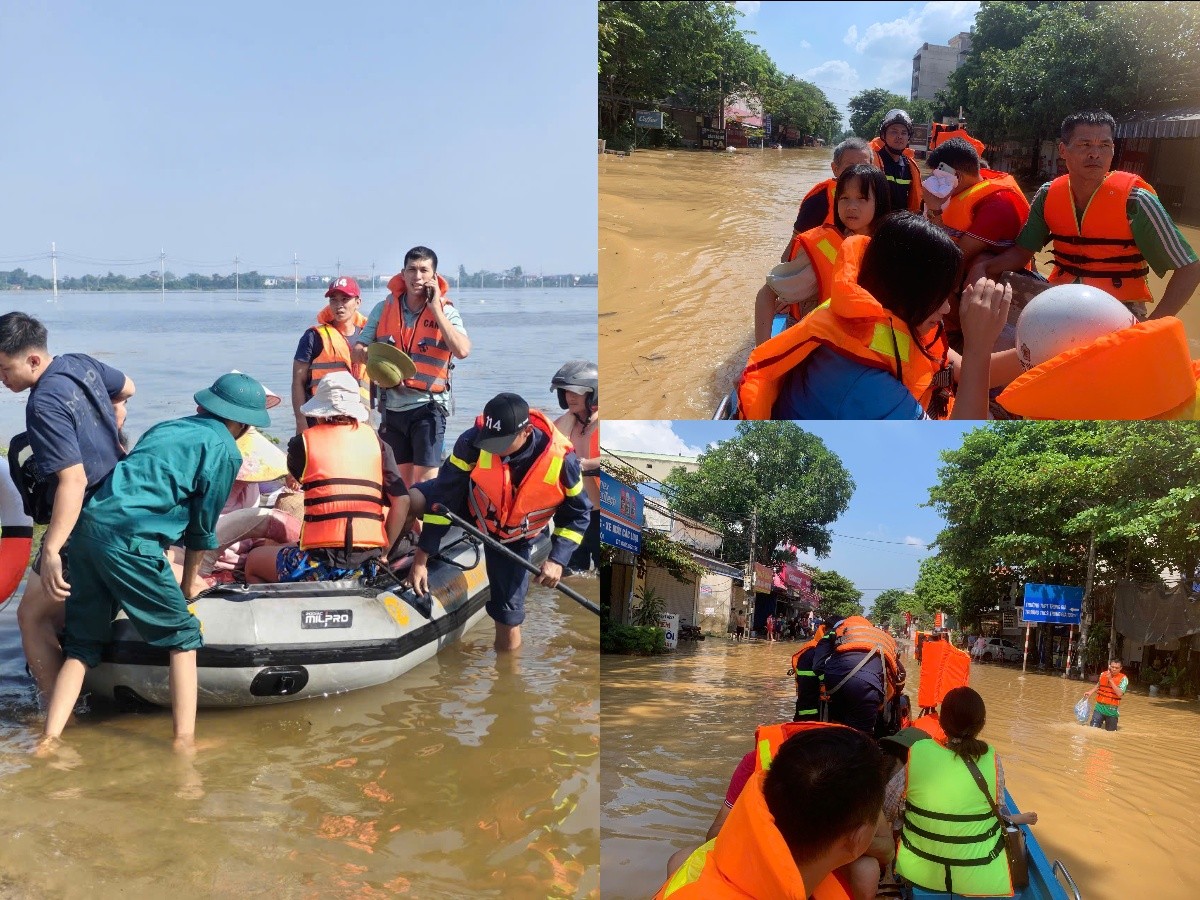 Cảnh sát PCCC và CNCH Hà Nội hỗ trợ người dân sơ tán khỏi vùng ngập sâu