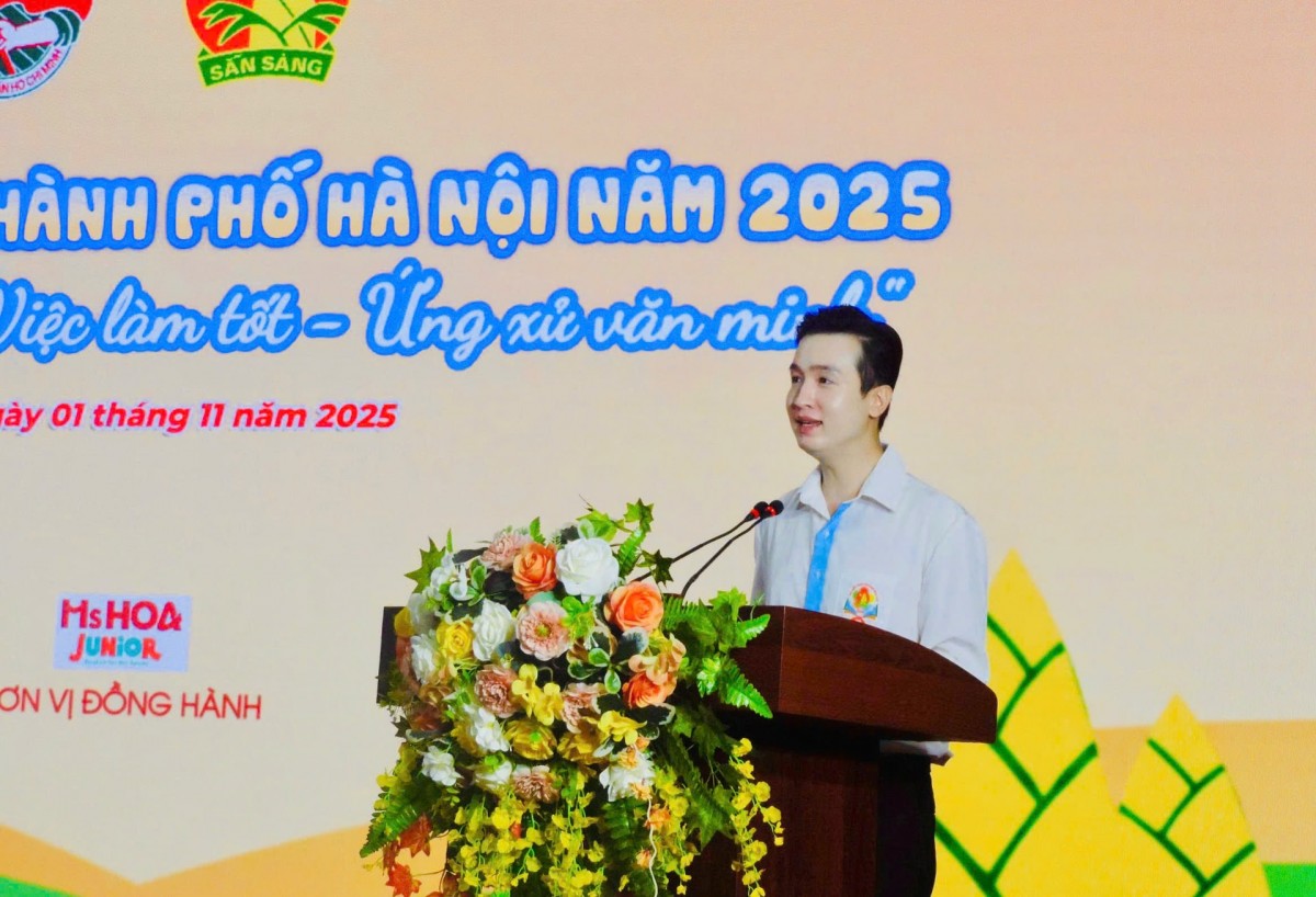 Phó Bí Thư Thành Đoàn, Chủ Tịch Hội Đồng Đội Thành Phố Hà Nội Đào Đức Việt Phát Biểu.