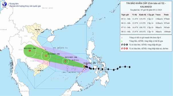 Bão Kalmaegi giật cấp 16 nhắm thẳng Quảng Ngãi - Đắk Lắk, nguy cơ lũ chồng lũ, sạt lở đất