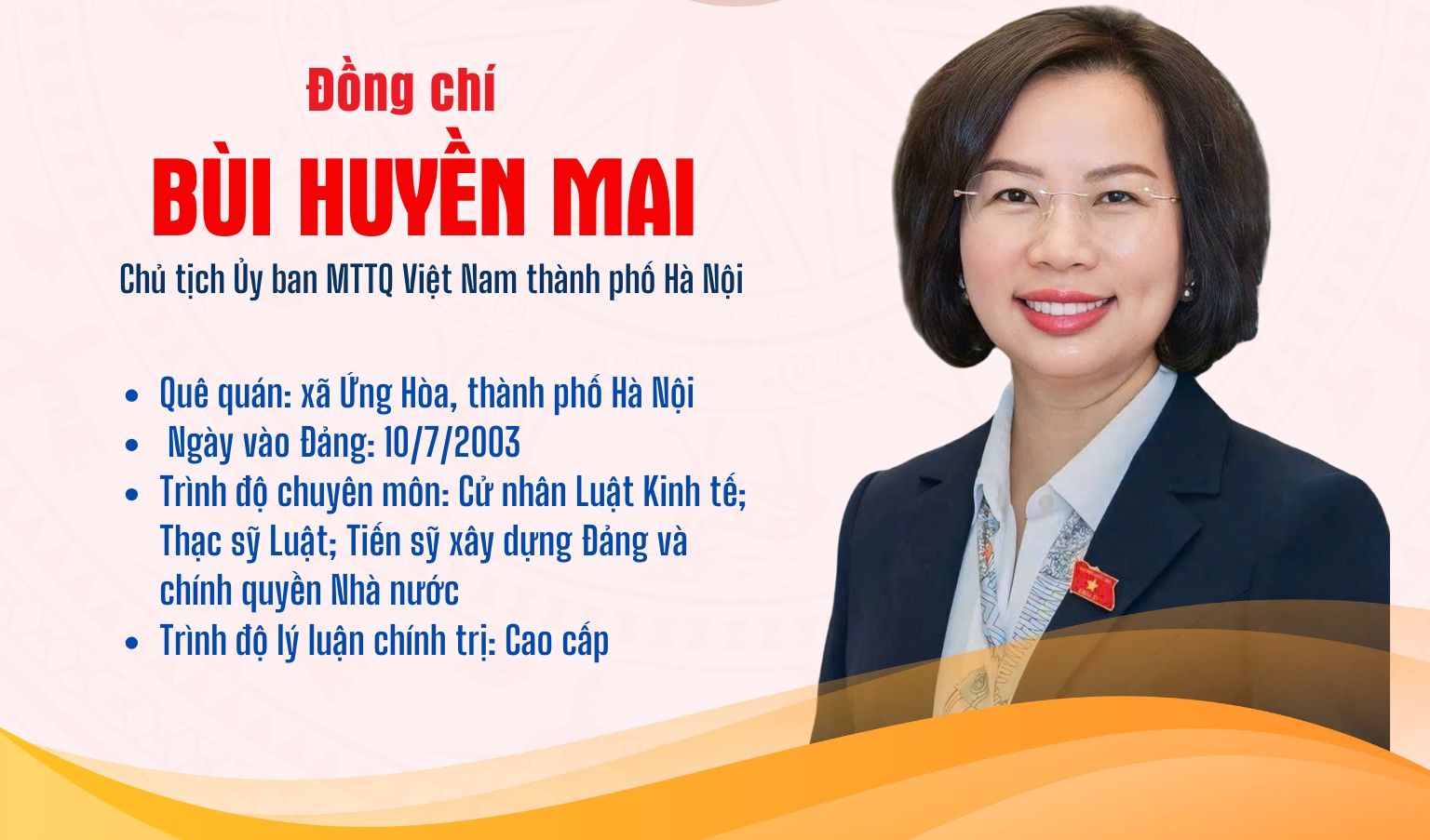 Chân dung tân Chủ tịch Ủy ban MTTQ Việt Nam thành phố Hà Nội Bùi Huyền Mai