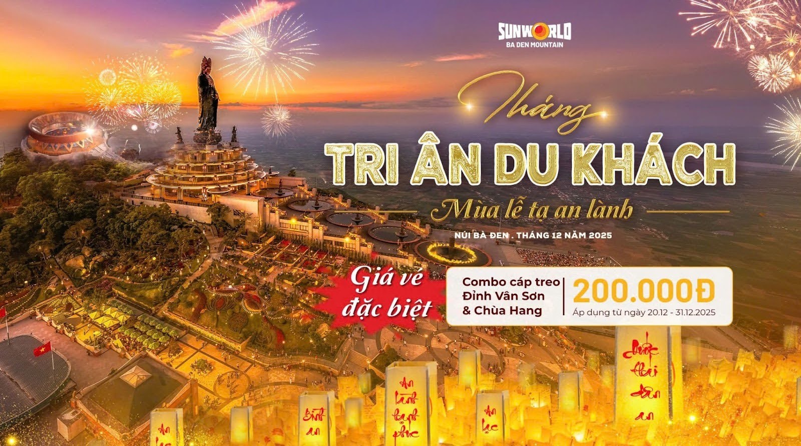 Vé cáp treo lên núi Bà Đen chỉ 200.000 đồng trong tháng cuối năm