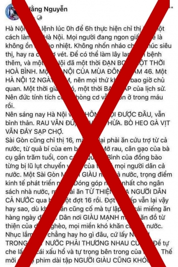Thành phố Hồ Chí Minh: Đăng tải nội dung gây bức xúc, chủ tài khoản facebook "Hằng Nguyễn" bị mời lên làm việc