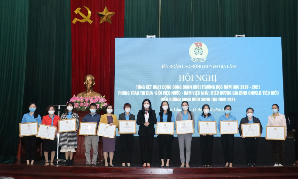 Liên đoàn Lao động huyện Gia Lâm tổng kết hoạt động Công đoàn khối trường học năm học 2020- 2021