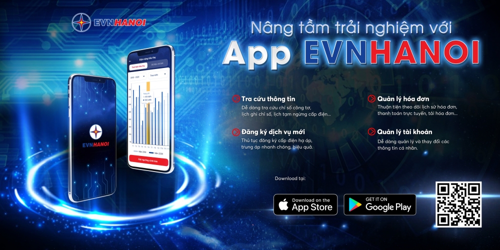 App EVNHANOI trên thiết bị di động giúp khách hàng chủ động theo dõi chỉ số điện