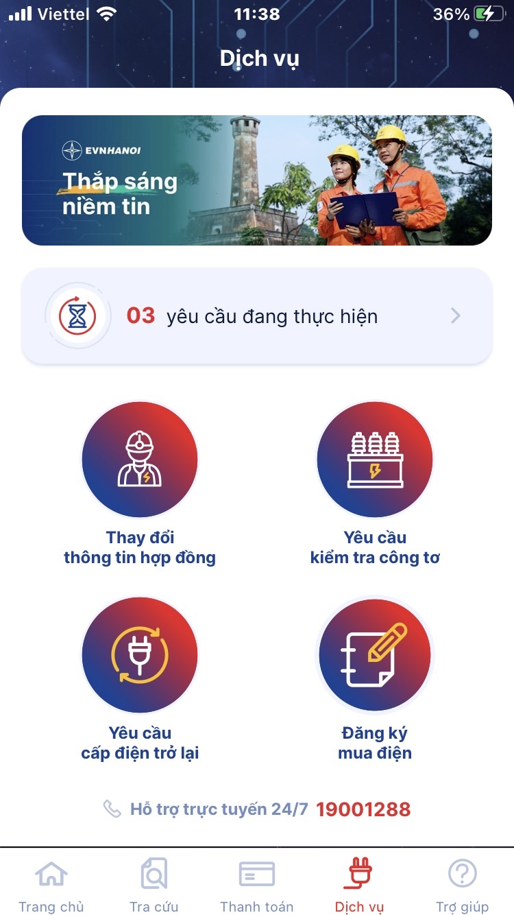 Dễ dàng đăng ký các dịch vụ điện ngay trên App EVNHANOI