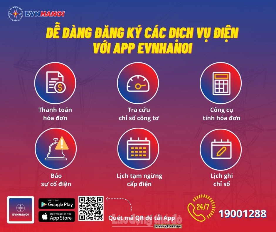 Dễ dàng đăng ký các dịch vụ về điện ngay trên App EVNHANOI